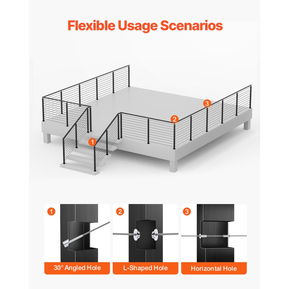 HR-004 - 36" SUS304 Stainless Steel Cable Railing Post with Pre-Drilled Holes