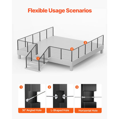HR-004 - 36" SUS304 Stainless Steel Cable Railing Post with Pre-Drilled Holes