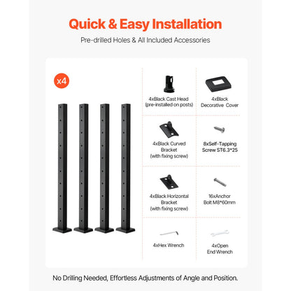 HR-004 - 36" SUS304 Stainless Steel Cable Railing Post with Pre-Drilled Holes