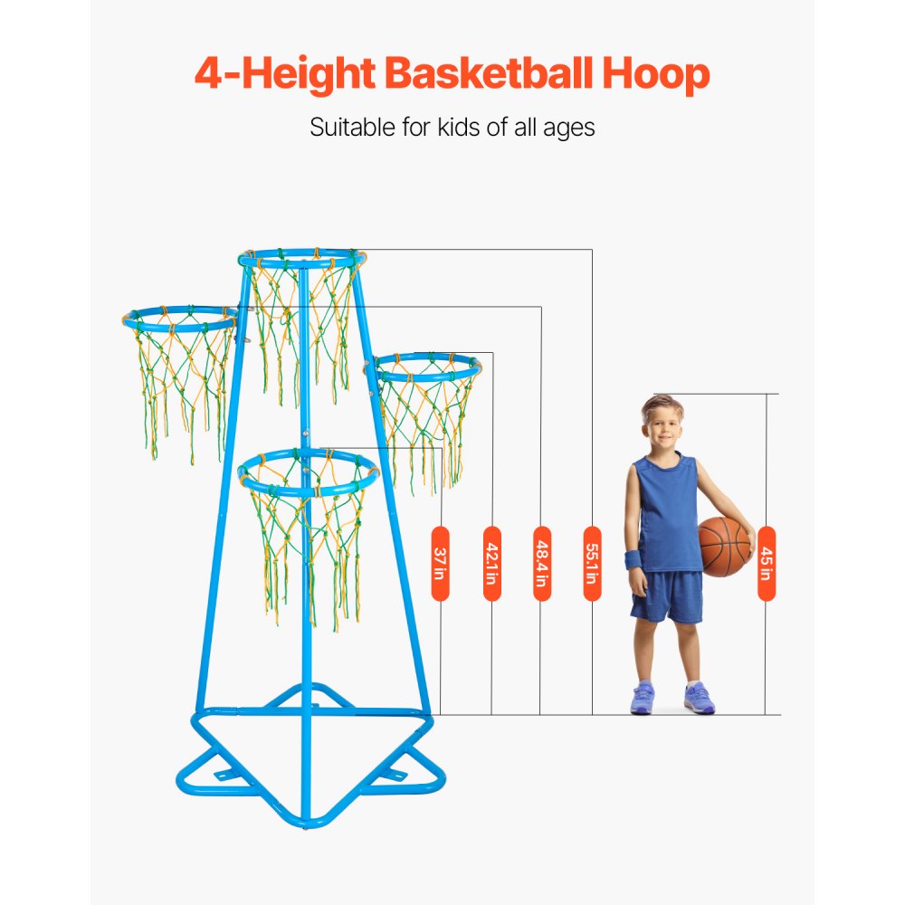JYG-33805 - Adjustable Kids Basketball Hoop 37.8" to 55.5", Indoor/Outdoor