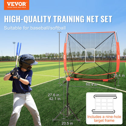 010713337940 - Adjustable 5x5 ft Baseball Net with Tee for Skill Training