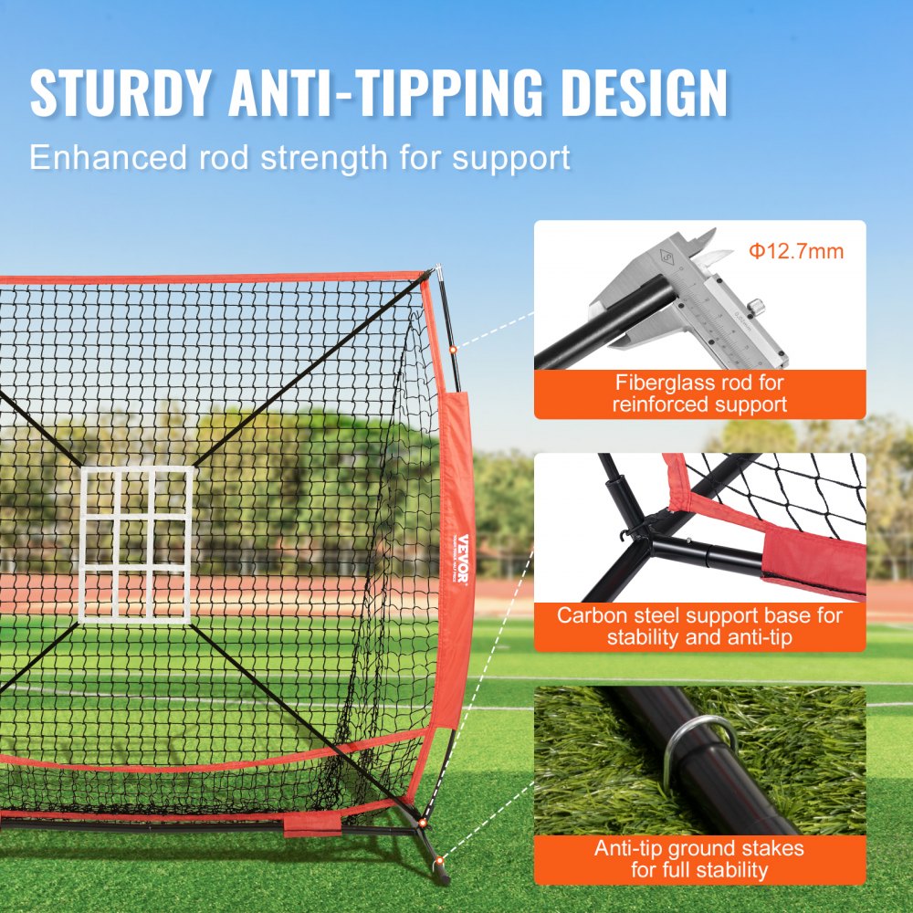 010713337940 - Adjustable 5x5 ft Baseball Net with Tee for Skill Training