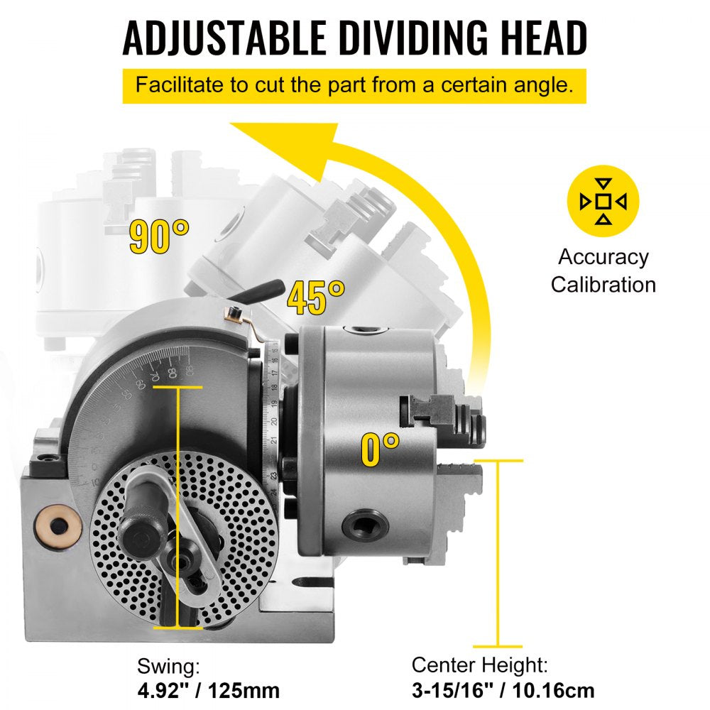 010916047453 - Precision 5-Inch Dividing Head with 3 Jaw Chuck