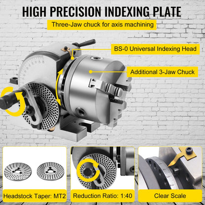 010916047453 - Precision 5-Inch Dividing Head with 3 Jaw Chuck