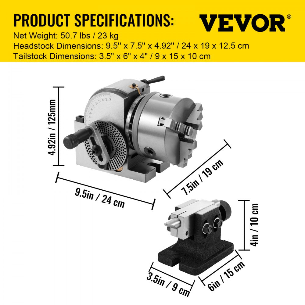 010916047453 - Precision 5-Inch Dividing Head with 3 Jaw Chuck