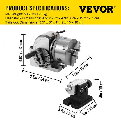 010916047453 - Precision 5-Inch Dividing Head with 3 Jaw Chuck