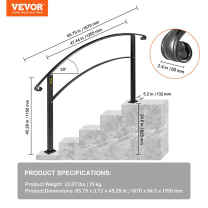 LTFSHS-5FT Sturdy Wrought Iron Outdoor Handrail for 5 Steps