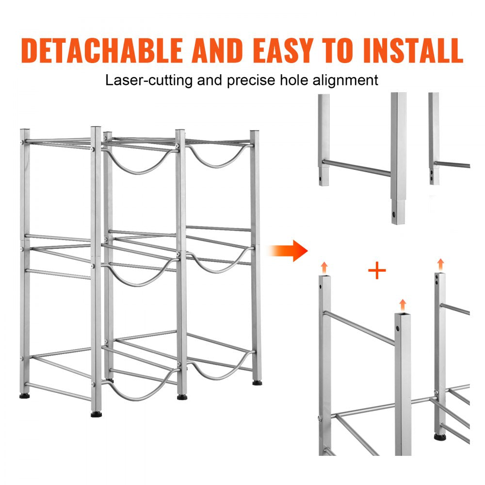 6 Water Bottle Rack-S - 3-Tier Cast Iron Water Jug Holder, 25x13x29.1"