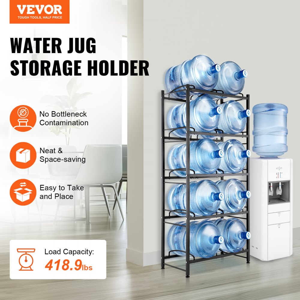 10 Water Bottle Rack-B - 5-Tier Black Water Bottle Holder for 10 Bottles