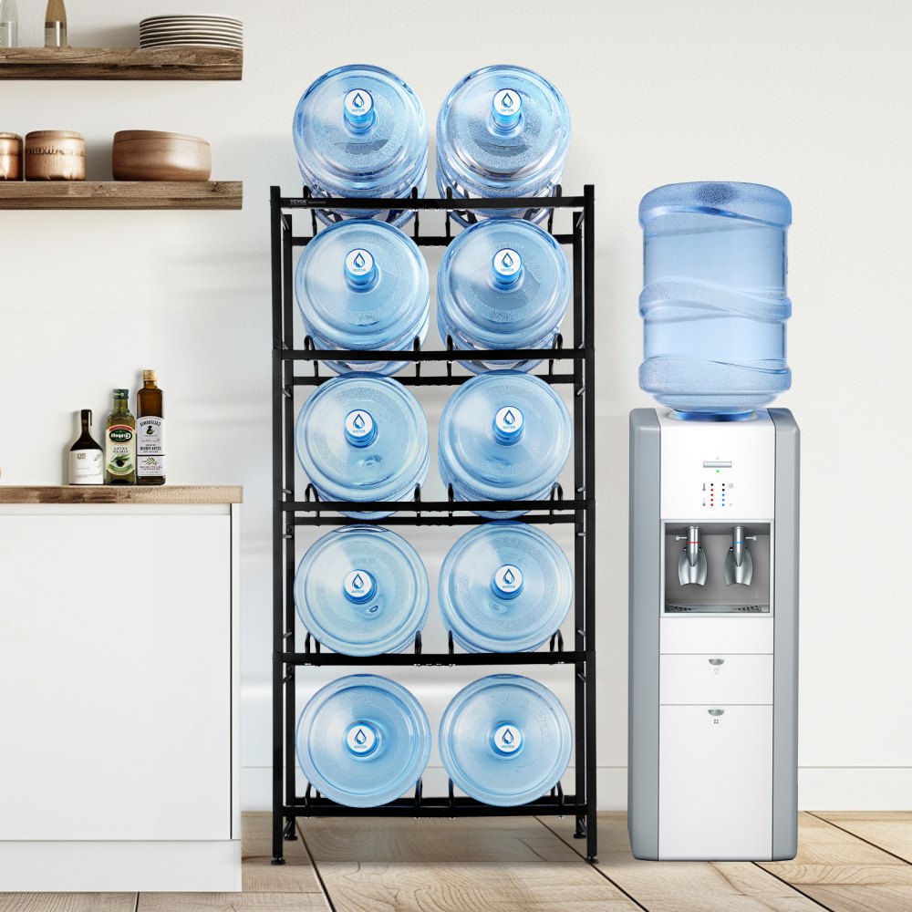 10 Water Bottle Rack-B - 5-Tier Black Water Bottle Holder for 10 Bottles