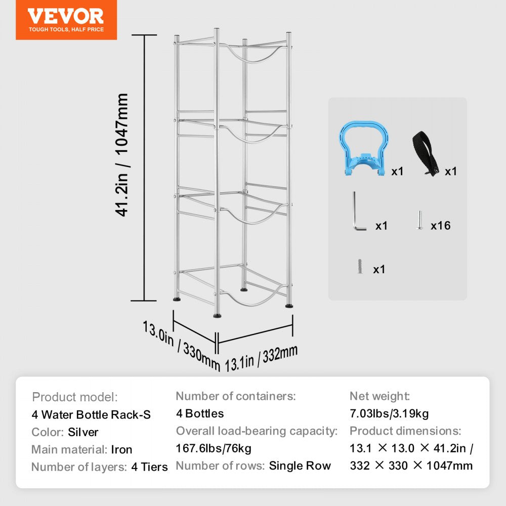 4 Water Bottle Rack-S - 4-Tier Cast Iron Water Jug Holder, 13"x13"x41.2"