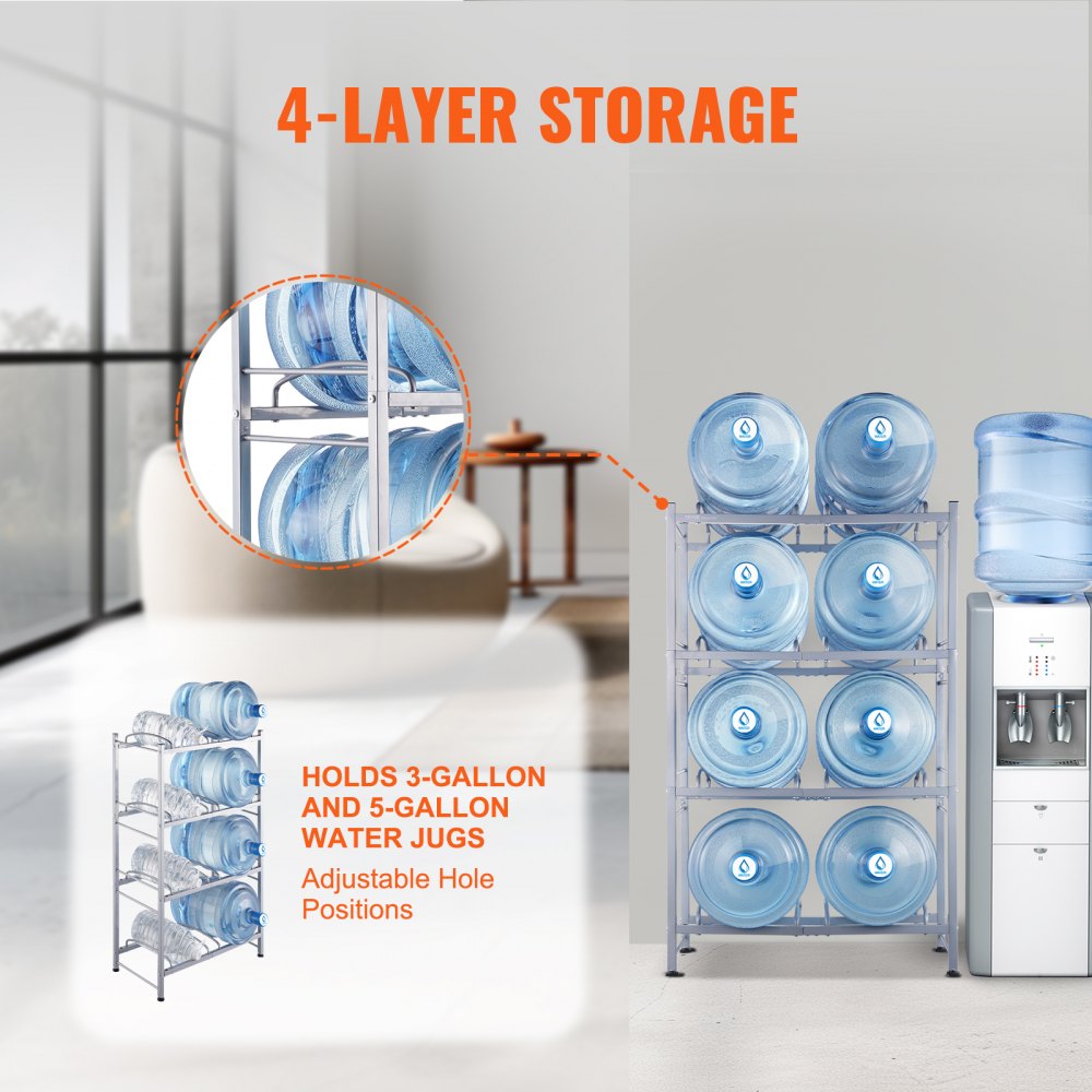 8 Water Bottle Rack-S - 8-Bottle Vertical Holder for 3 & 5-Gallon Jugs