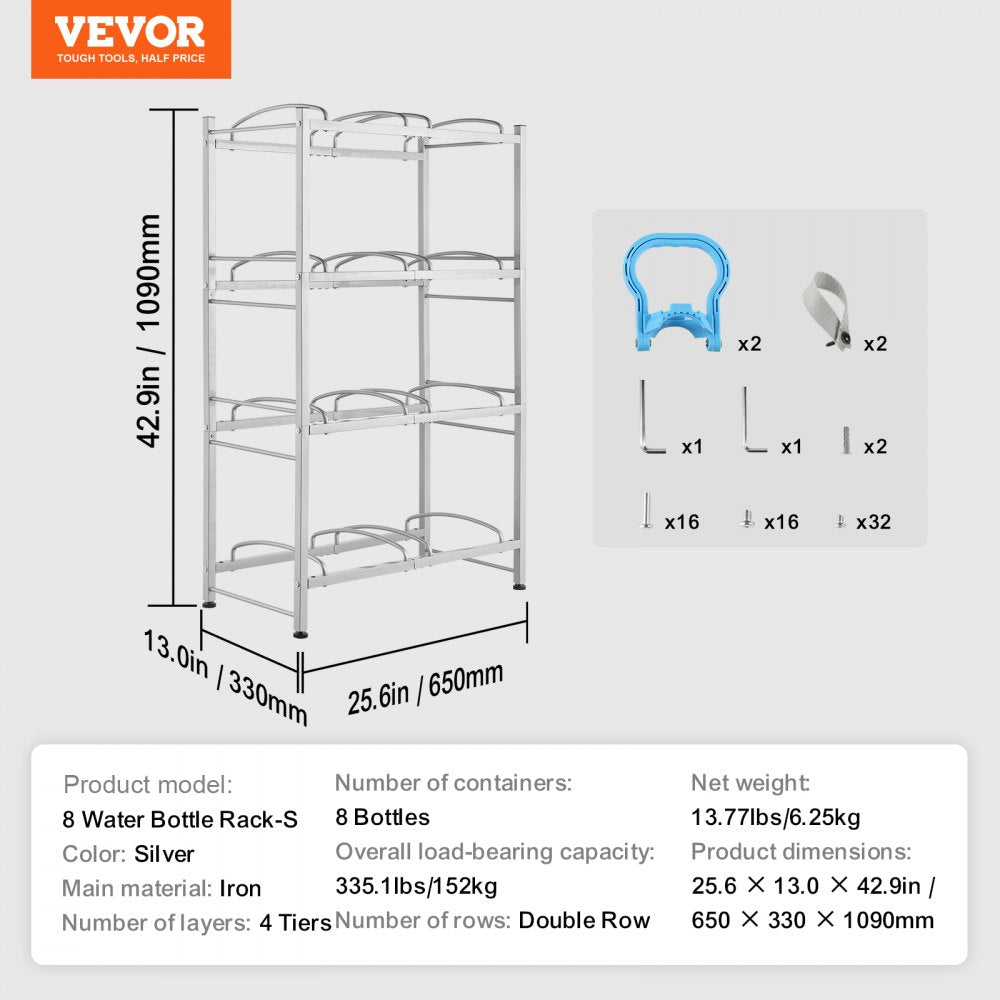 8 Water Bottle Rack-S - 8-Bottle Vertical Holder for 3 & 5-Gallon Jugs
