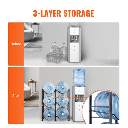 6 Water Bottle Rack-B - 3-Tier Cast Iron Jug Holder, 25"x13"x29.1"