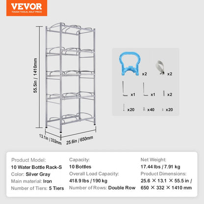 10 Water Bottle Rack-S - Durable 5-Tier Water Jug Holder for 10 Bottles