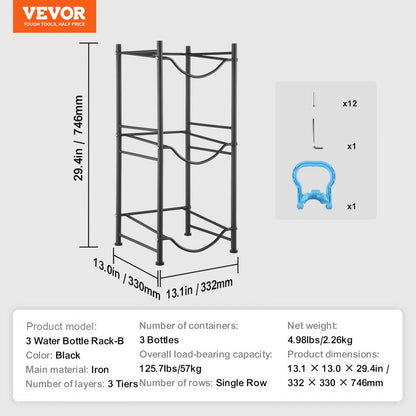 3 Water Bottle Rack-B - 3-Tier Cast Iron Water Jug Holder, 13"x13"x29"