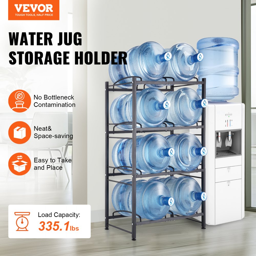 8 Water Bottle Rack-B - Compact 4-Tier Cast Iron Water Jug Holder for 8 Bottles