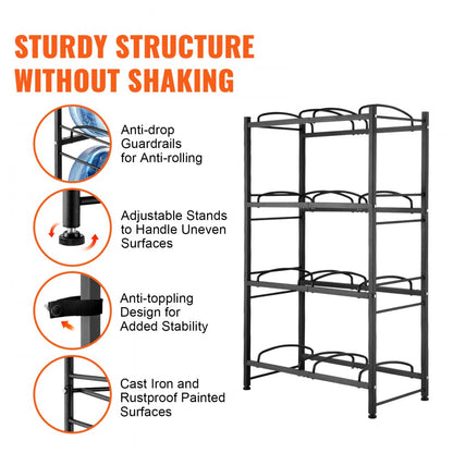 8 Water Bottle Rack-B - Compact 4-Tier Cast Iron Water Jug Holder for 8 Bottles