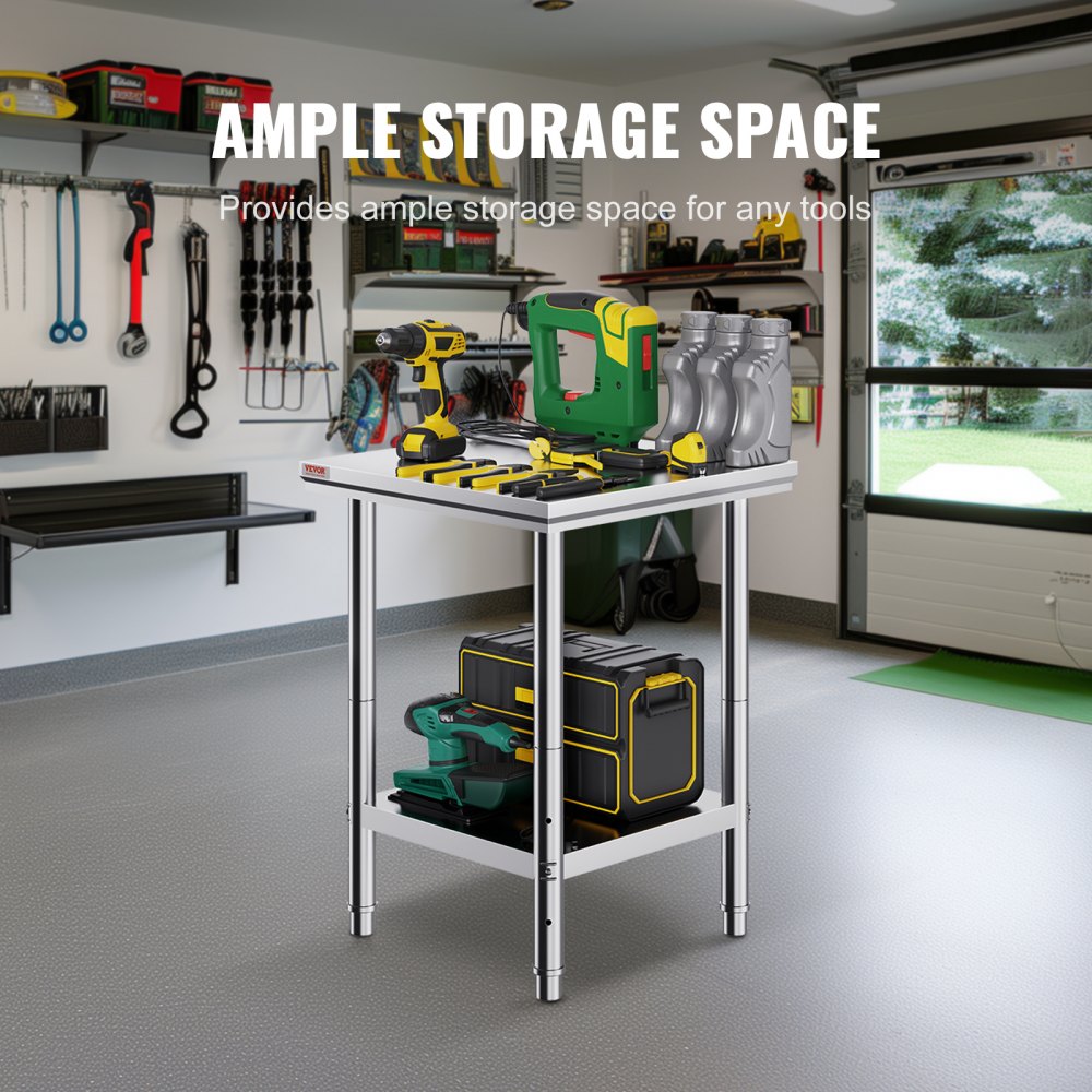 GZT60*60*80 - 24" Stainless Steel Prep Table with Adjustable Shelves and 700 lbs Capacity