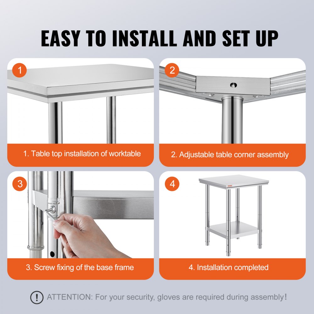 GZT60*60*80 - 24" Stainless Steel Prep Table with Adjustable Shelves and 700 lbs Capacity