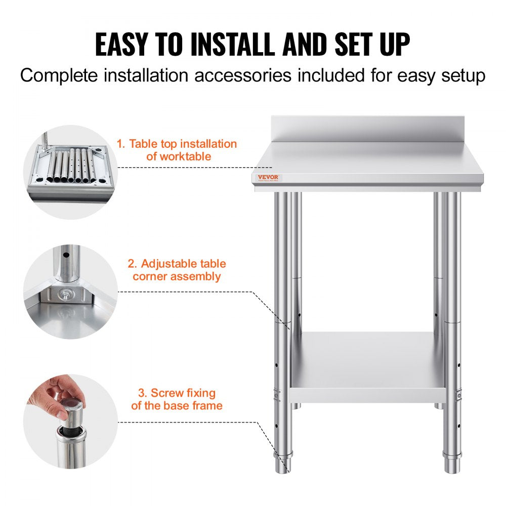 GZT60*60*88 - VEVOR 60"x60" Stainless Steel Prep Table with Adjustable Shelves