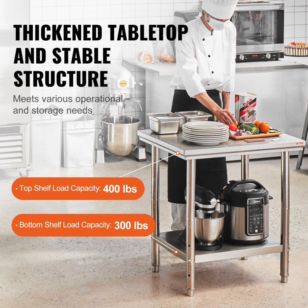 GZT76*60*80 - 24" x 30" Stainless Steel Work Table with Adjustable Shelves