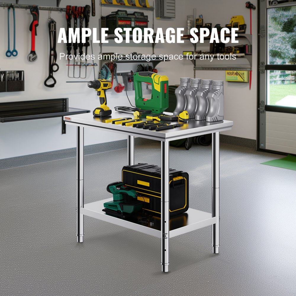 GZT90X60J - 700 lbs Stainless Steel Prep Table with Adjustable Features