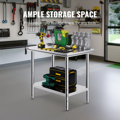 GZT90X60J - 700 lbs Stainless Steel Prep Table with Adjustable Features