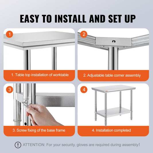 GZT90X60J - 700 lbs Stainless Steel Prep Table with Adjustable Features