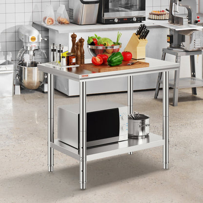 GZT90X60J - 700 lbs Stainless Steel Prep Table with Adjustable Features
