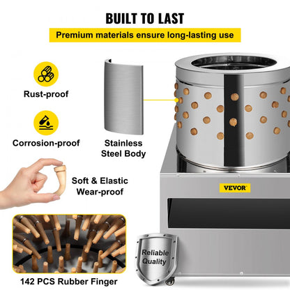 010575038224 - 240 RPM Stainless Steel Chicken Plucker with Rubber Fingers