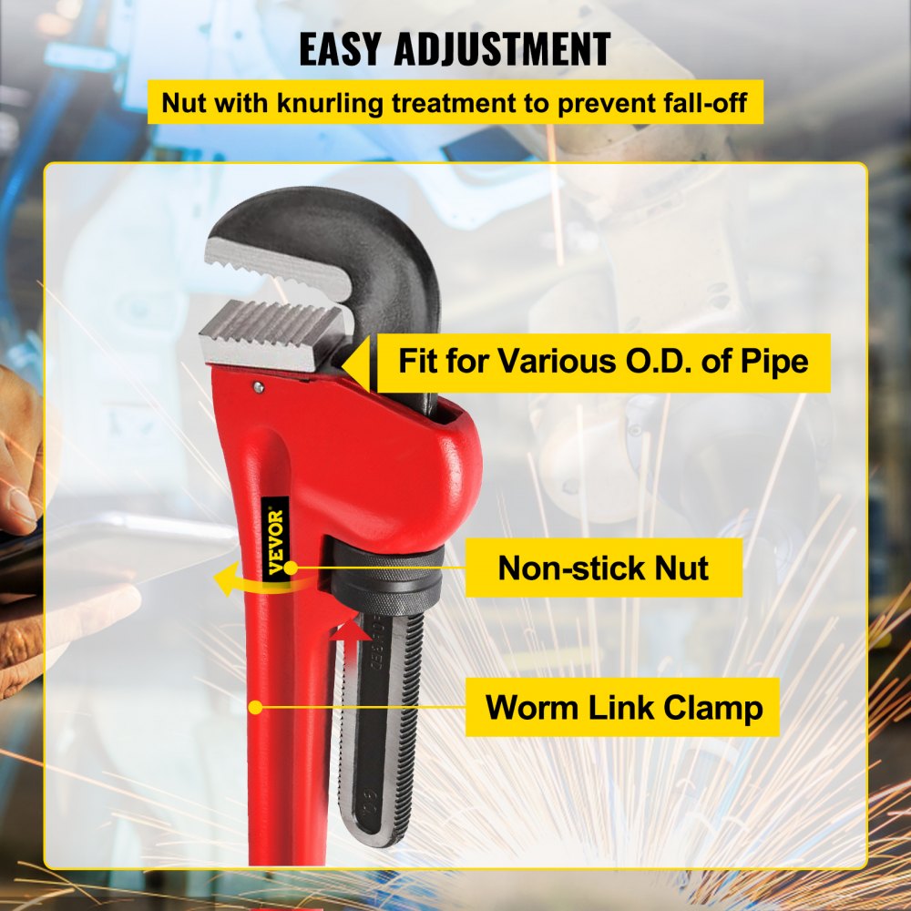 010464814576 - 60" Steel Pipe Wrench with Adjustable Jaw for Heavy-Duty Use