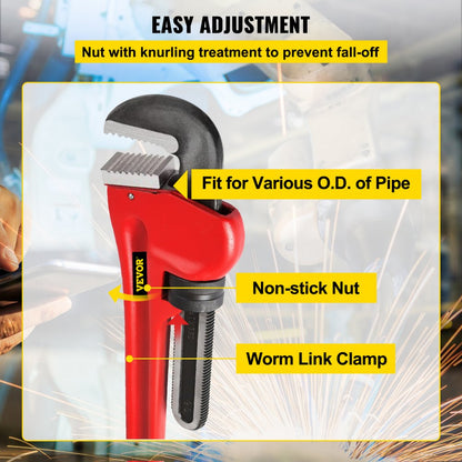 010464814576 - 60" Steel Pipe Wrench with Adjustable Jaw for Heavy-Duty Use