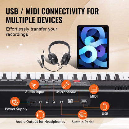 BD-662 - Portable 61-Key Digital Keyboard with Adjustable Stand and Headphones
