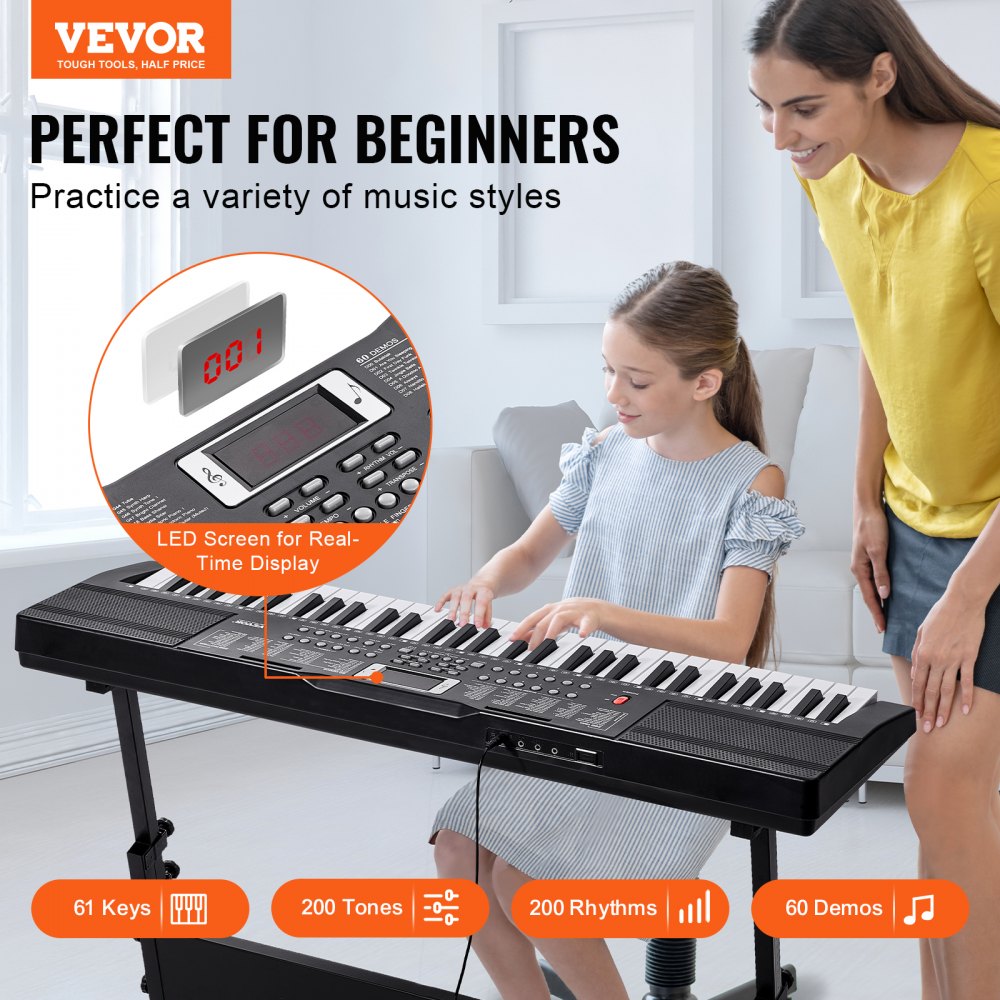 BD-663 - 61-Key Electric Keyboard with Headphones & Dual Speakers