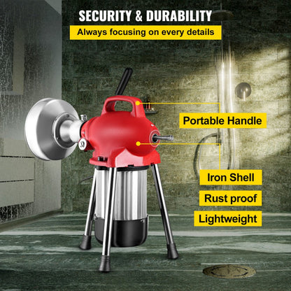 010607578839 - 500W Portable Drain Cleaner with 75' Steel Cable & 6 Cutters