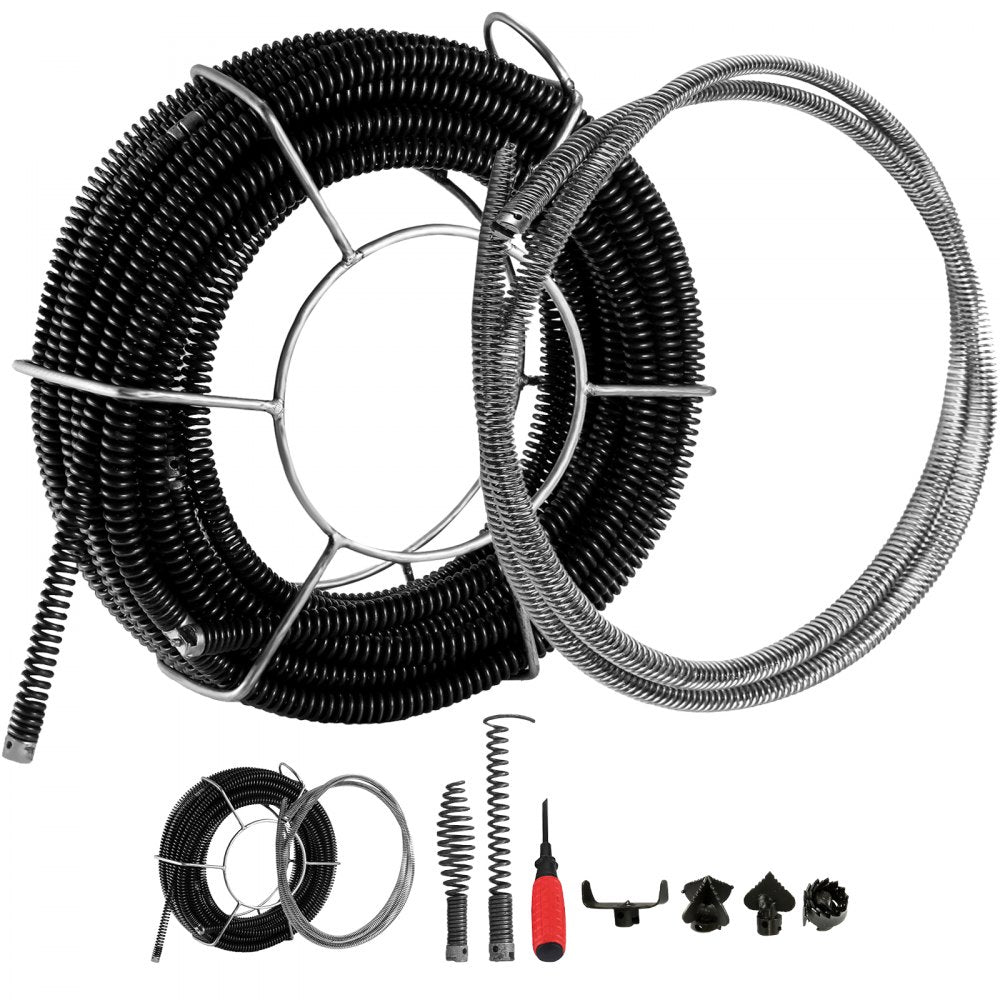 010607578839 - 500W Portable Drain Cleaner with 75' Steel Cable & 6 Cutters
