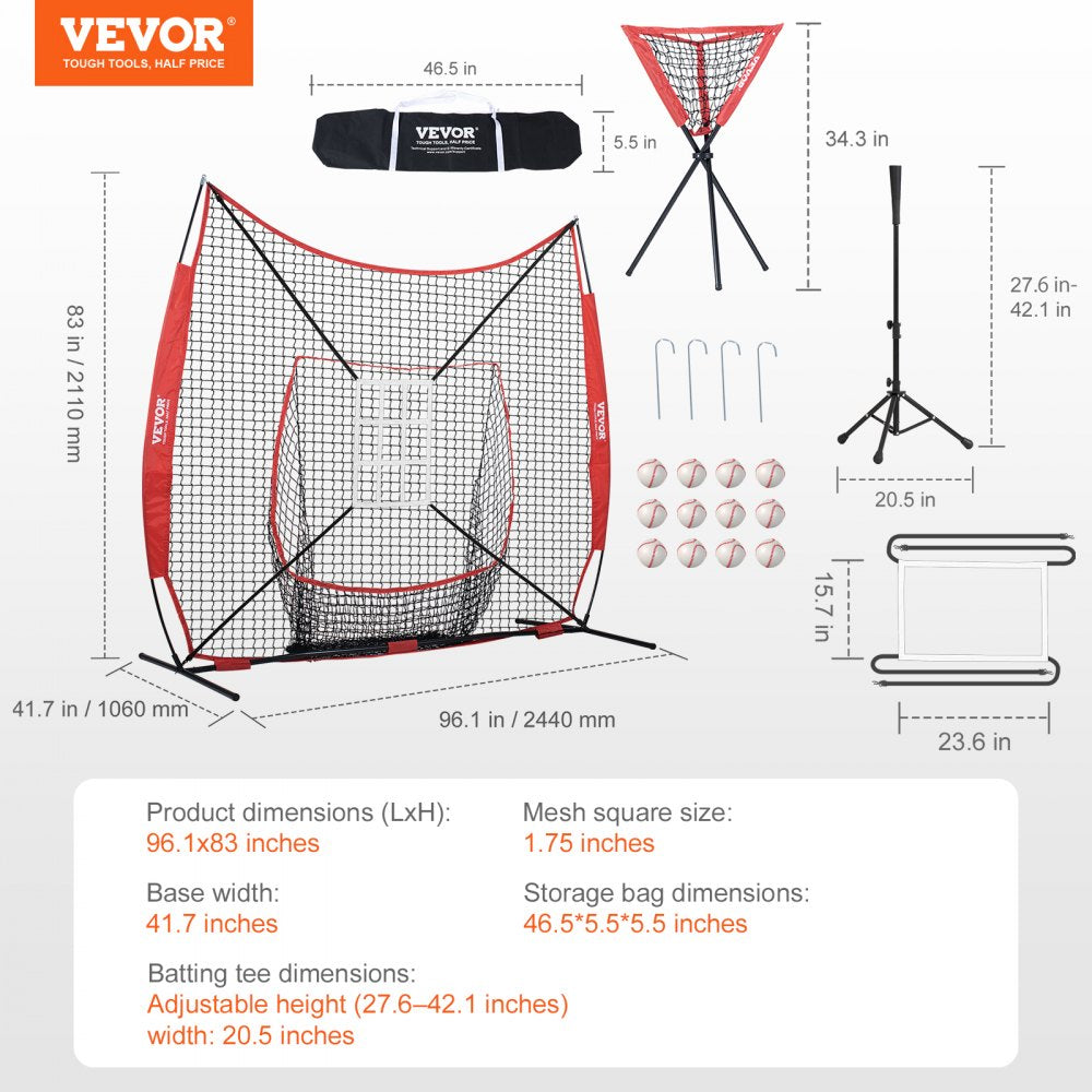 010848717967 - Durable 7x7 ft VEVOR Baseball Practice Net with Carry Bag