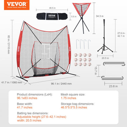 010848717967 - Durable 7x7 ft VEVOR Baseball Practice Net with Carry Bag
