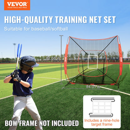 010355704659 - 7x7 ft VEVOR Baseball Softball Practice Net with Target Frames