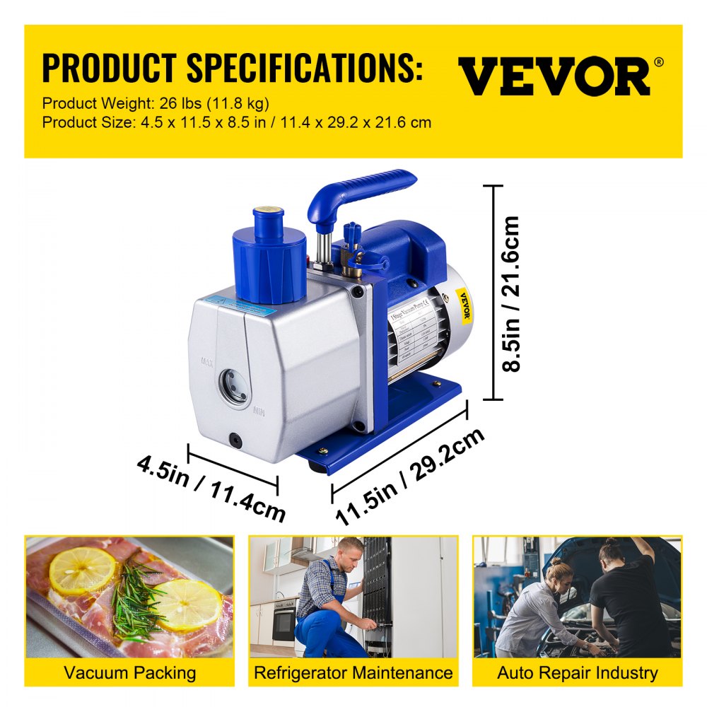 RS-1 - 7 CFM VEVOR Vacuum Pump with Durable Aluminum Build
