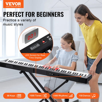 BD-881D - 88-Key Semi-Weighted Digital Piano with Adjustable Stand