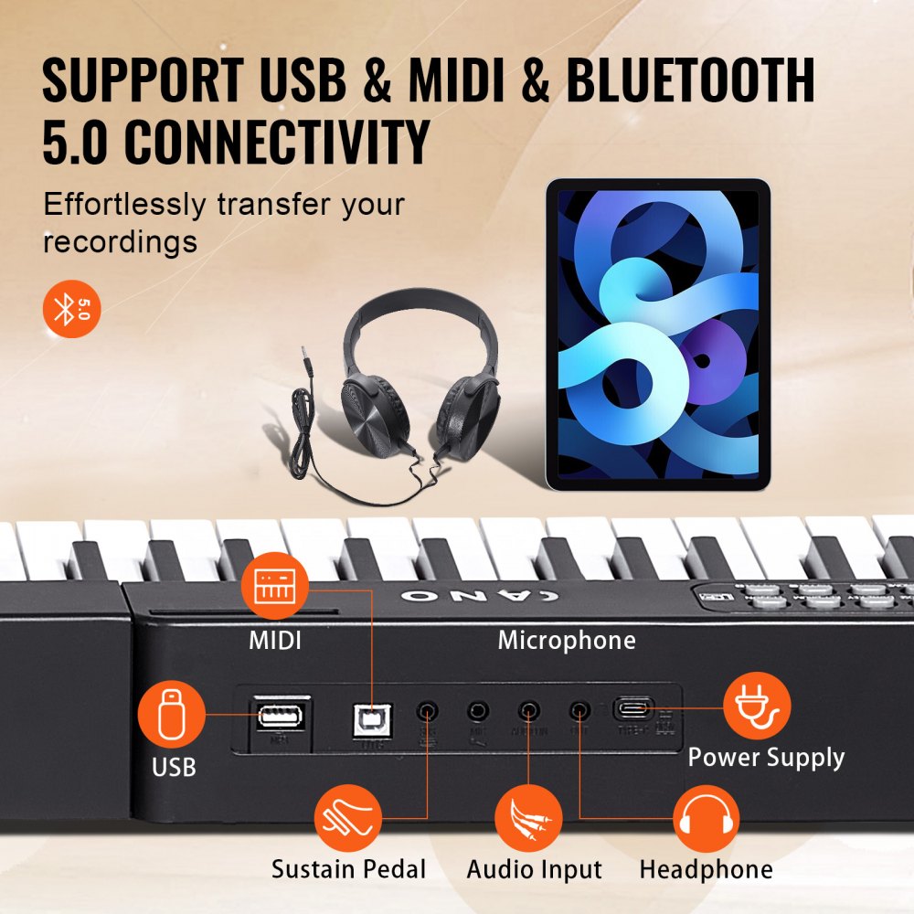 BD-881D - 88-Key Semi-Weighted Digital Piano with Adjustable Stand