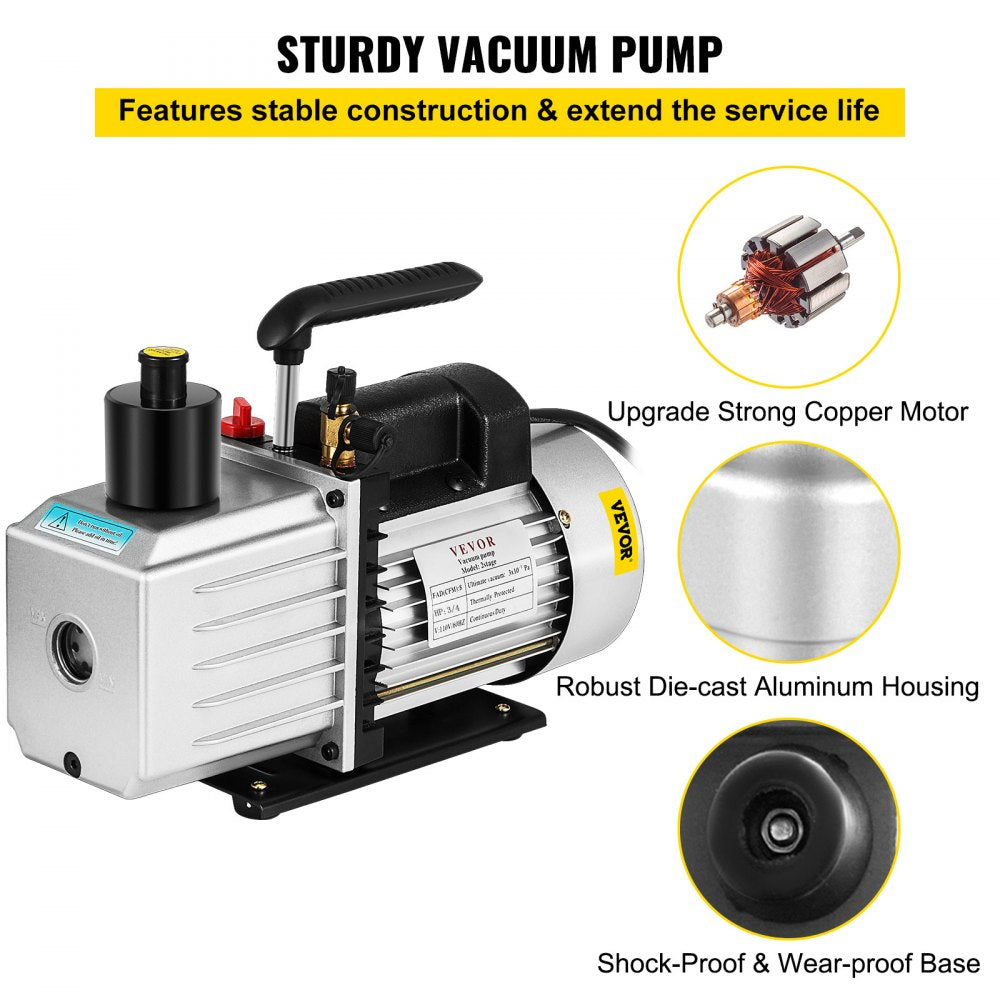 2RS-2 - 8CFM Dual-Stage Rotary Vane Vacuum Pump, Lightweight Aluminum Design