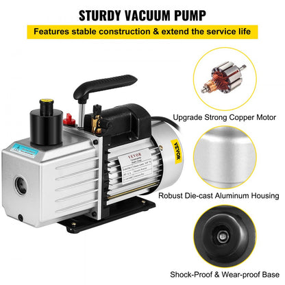 2RS-2 - 8CFM Dual-Stage Rotary Vane Vacuum Pump, Lightweight Aluminum Design