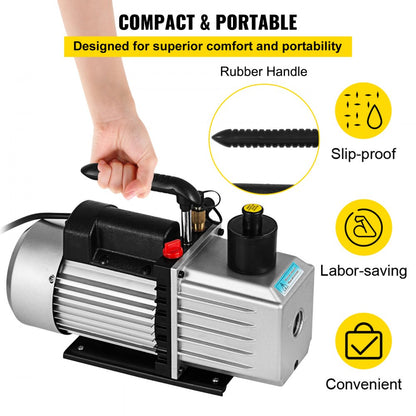 2RS-2 - 8CFM Dual-Stage Rotary Vane Vacuum Pump, Lightweight Aluminum Design
