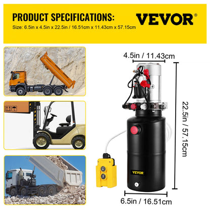 010477816368 - 8 Quart Double Acting 12V Hydraulic Pump for Versatile Lifting