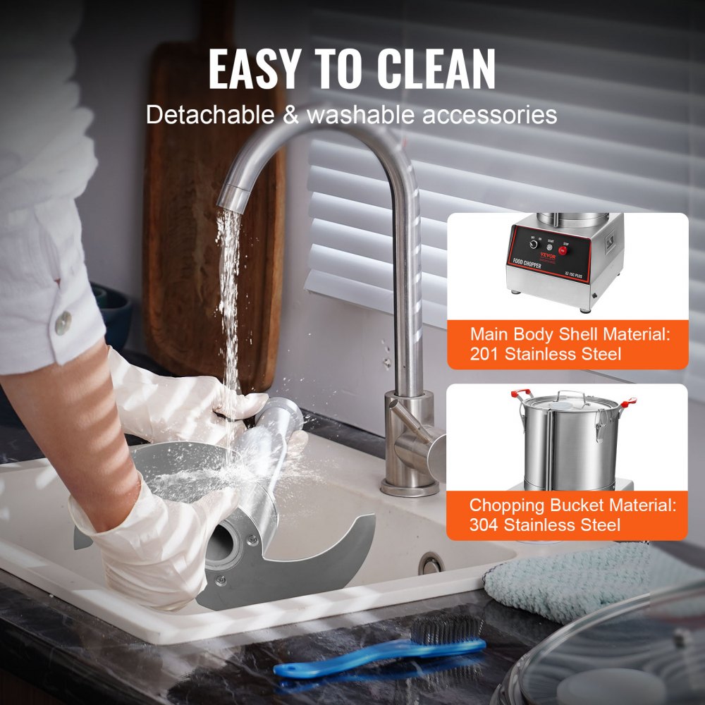 XZ-15C - Commercial 1400W Stainless Steel Food Processor with Safety Features