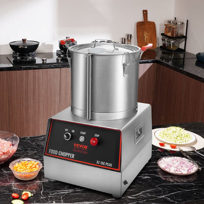 XZ-15C - Commercial 1400W Stainless Steel Food Processor with Safety Features