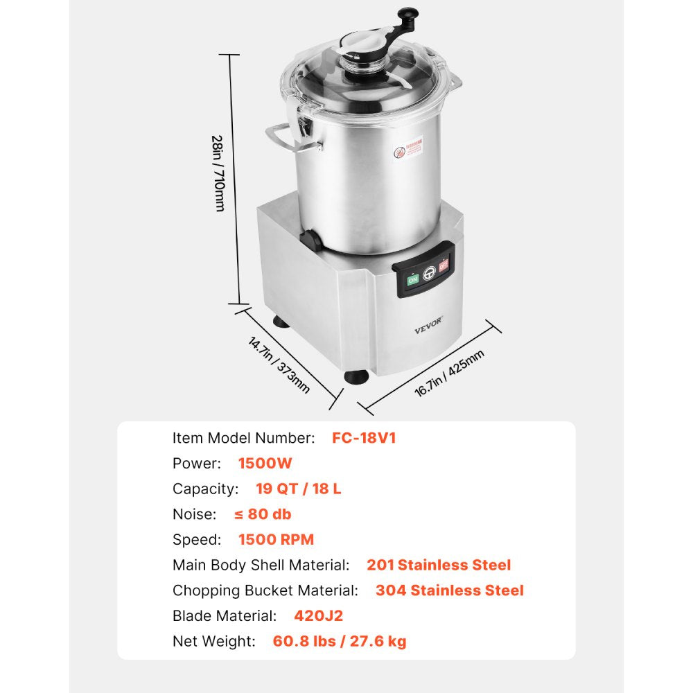 FC-18V1 - 19QT Stainless Steel Food Processor with Powerful 1500W Motor